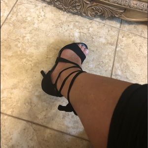 Black lace up high heels
